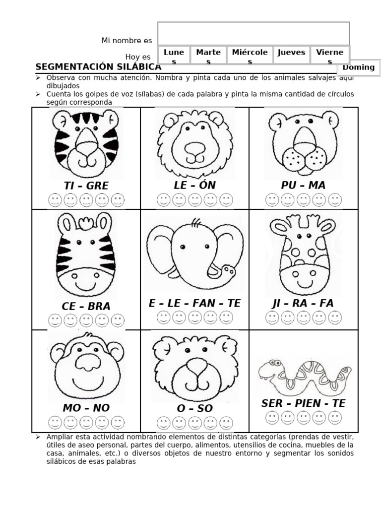 Actividades de Segmentación Silábica para Kinder | PDF