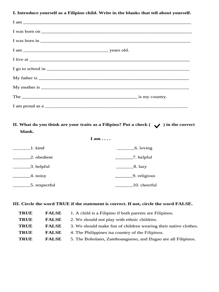 Filipino Child Self-Introduction Guide | PDF