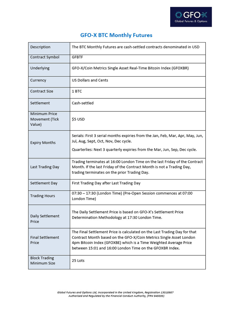 GFO-X BTC Futures Contract Specifications | PDF