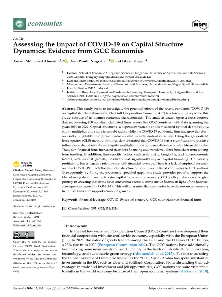 Assessing The Impact of COVID-19 On Capital Structure Dynamics Evidence ...