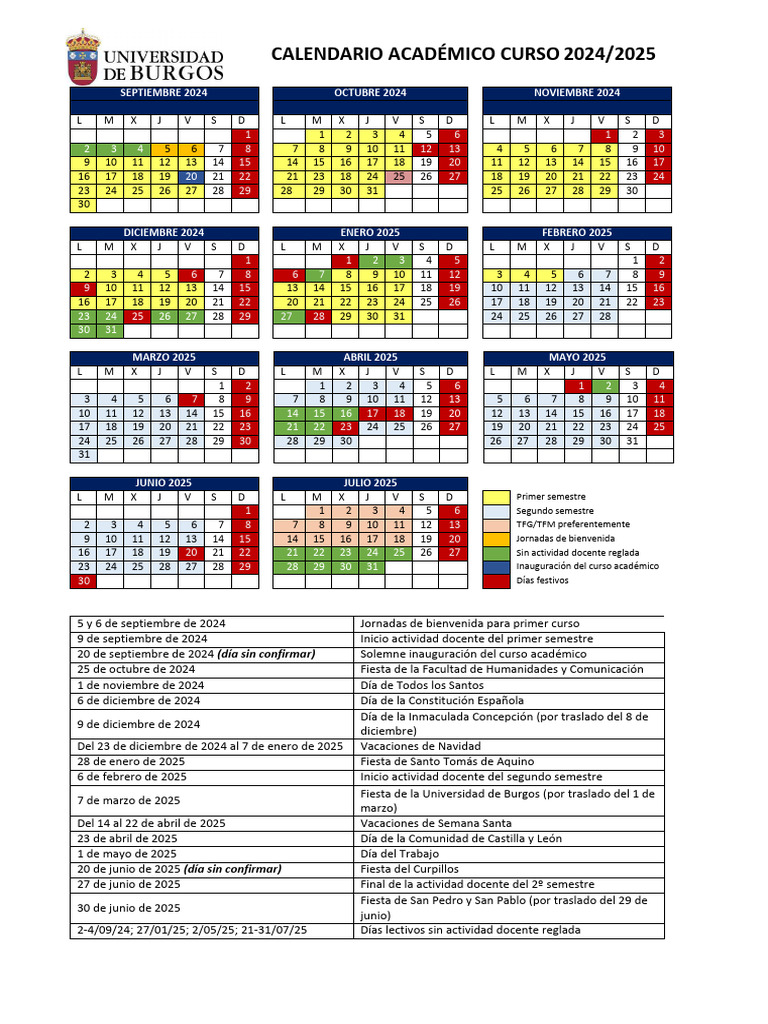 Calendario Académico 2024-25 | PDF | Observancias | Fiestas cristianas ...