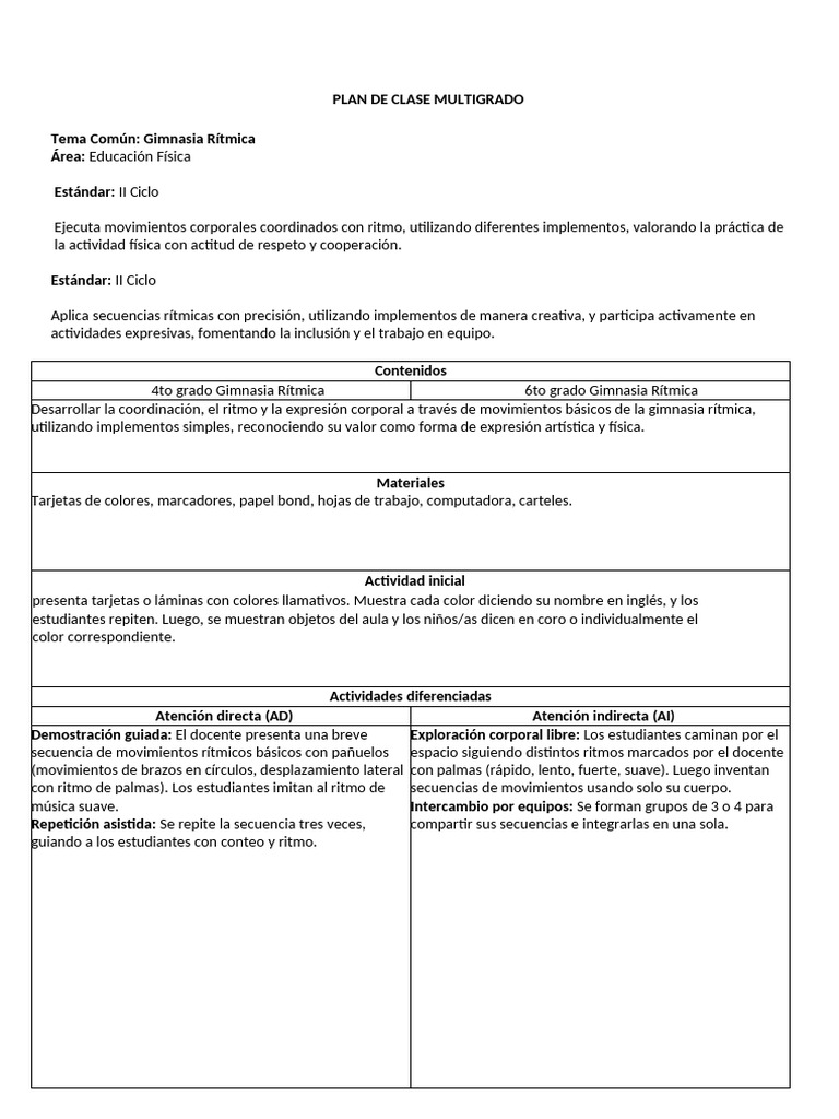 Plan Multigrado E. Fisica | PDF | Ritmo