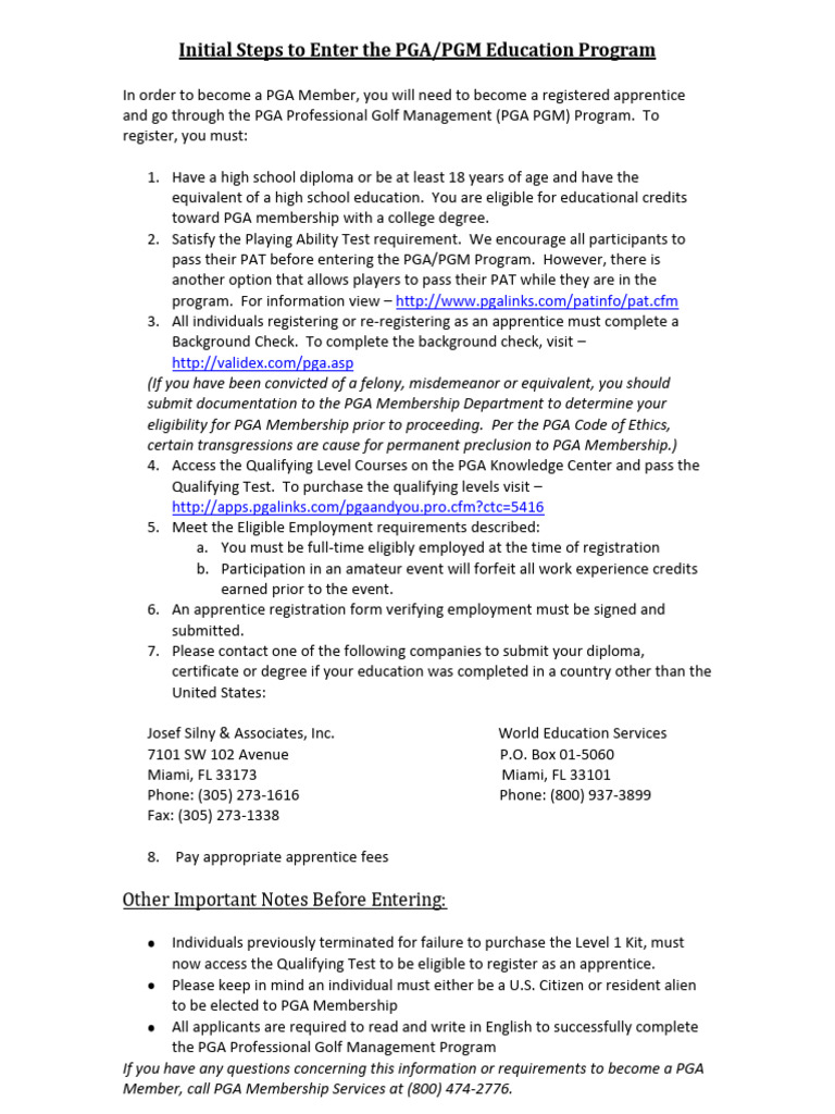 PGA Apprentice Program Registration Steps | PDF | Educational ...