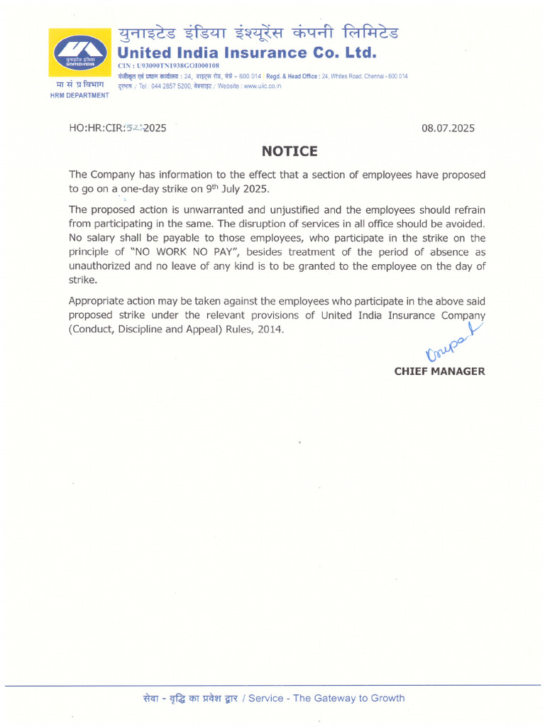 Strike Notice 09.07.2025 | PDF