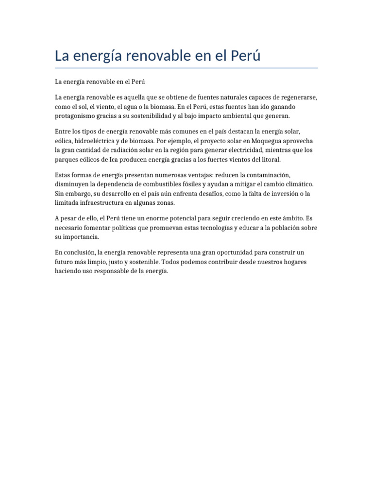 Energía Renovable en Perú: Oportunidades y Retos | PDF