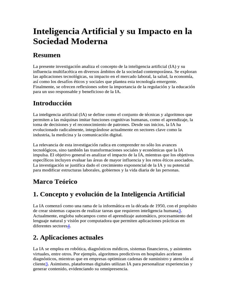 Impacto de la IA en la Sociedad Actual | PDF | Inteligencia artificial ...