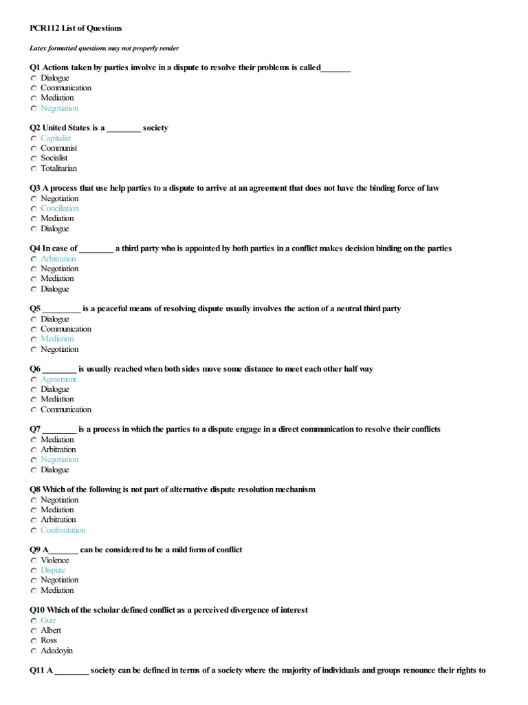 PCR112 Dispute Resolution Questions | PDF | Democracy | Political ...