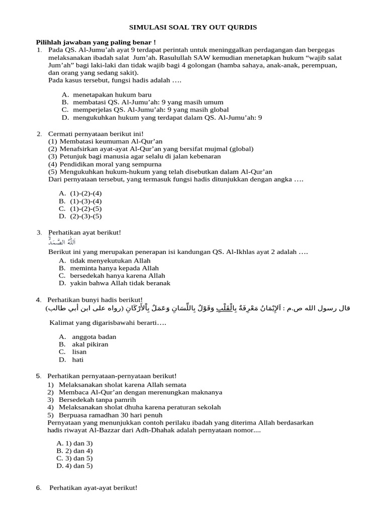 Soal Try Out Qurdis: Ibadah dan Bacaan | PDF