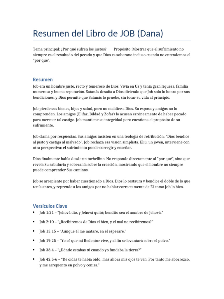 Resumen del Libro de Job: Sufrimiento y Fe | PDF | Libro de trabajo ...