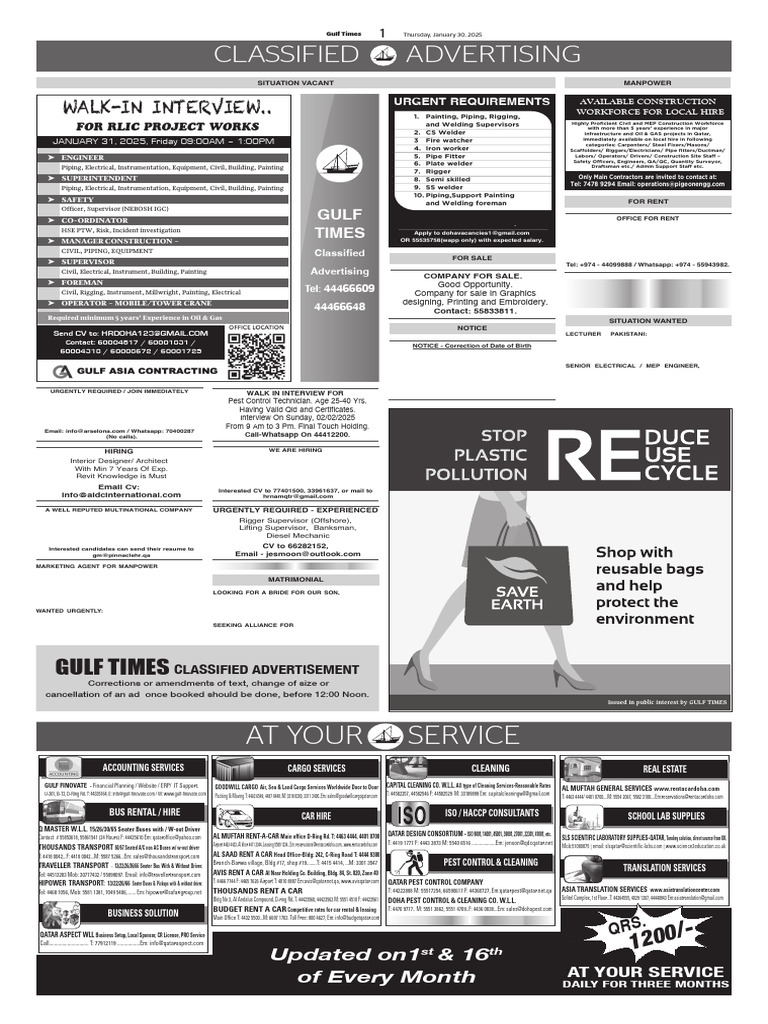 Qatar Classified Ads - Jobs & Services | PDF | Welding | Construction