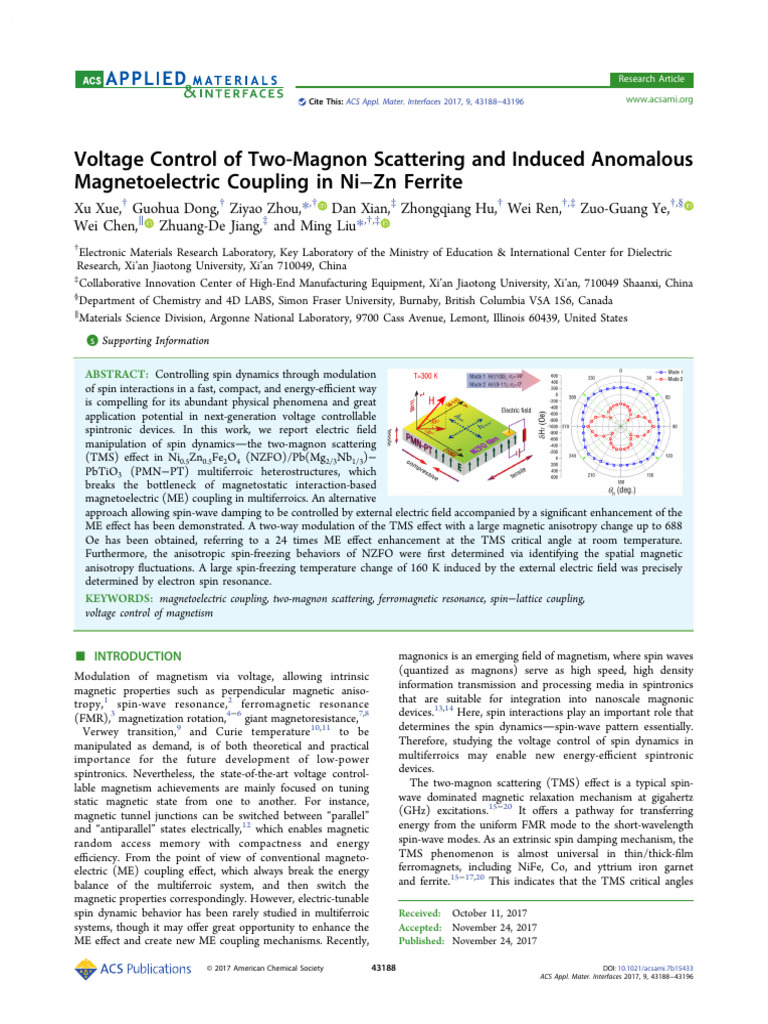 Voltage Control of Spin Dynamics in Ferrite | PDF | Magnetism ...