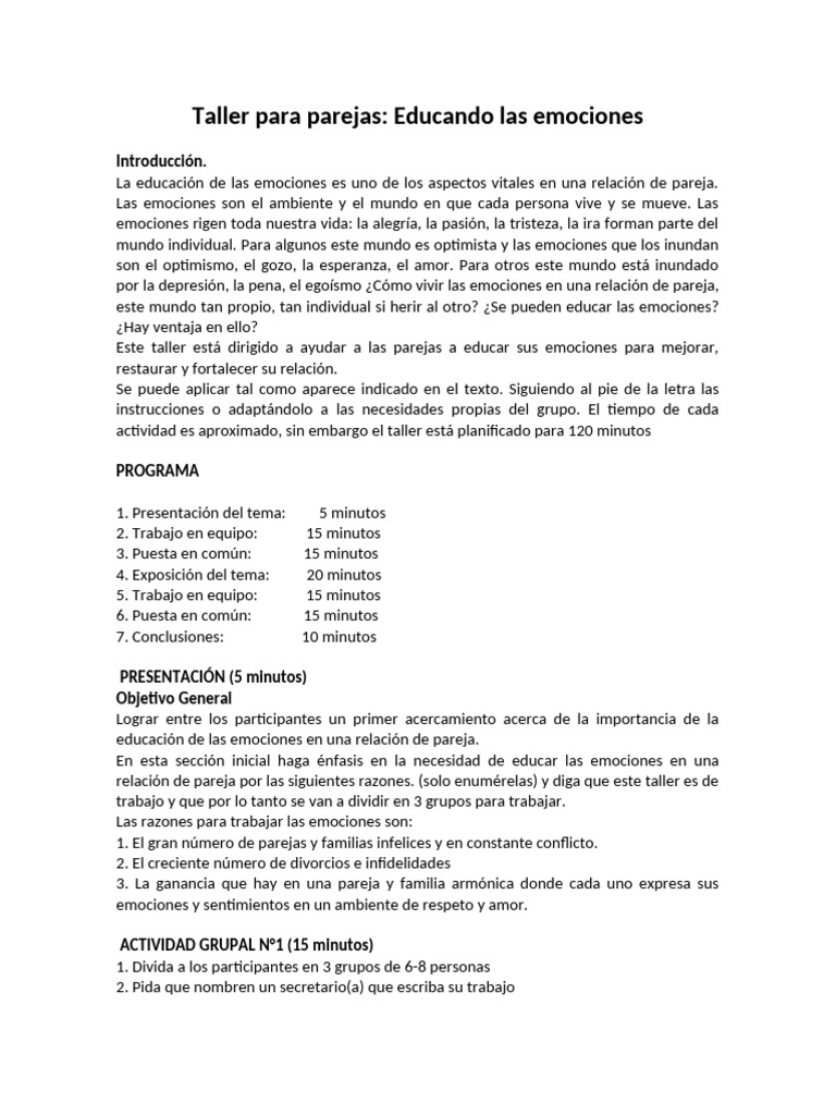 Taller para Parejas Educando Las Emociones | PDF | Las emociones | Ira