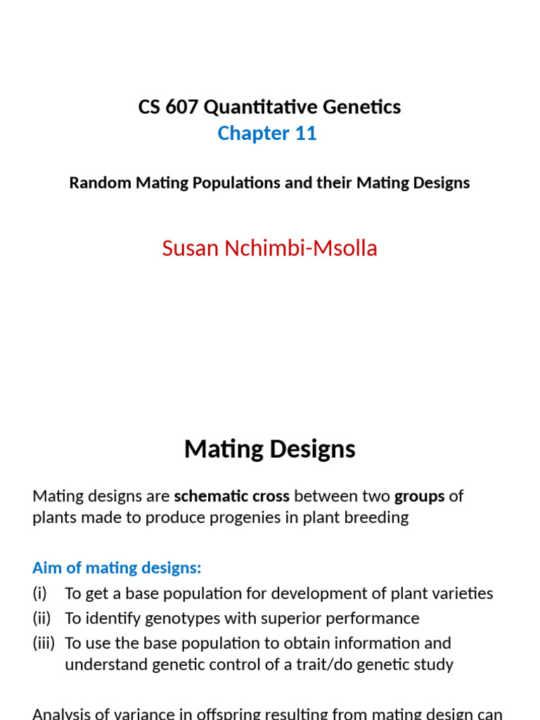 Mating Designs in Quantitative Genetics | PDF | Heritability | Inbreeding