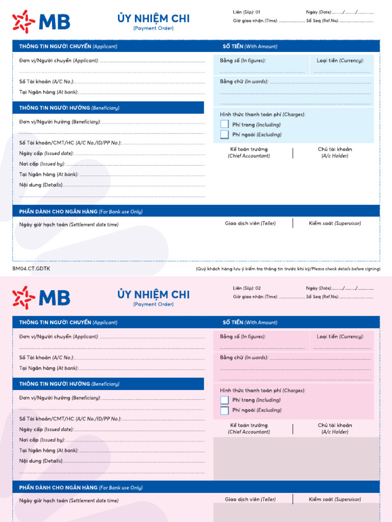 Mẫu Ủy Nhiệm Chi -Mbbank | PDF