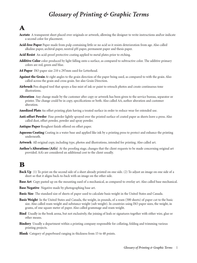 Printing Terms Glossary | PDF | Paper | Printer (Computing)
