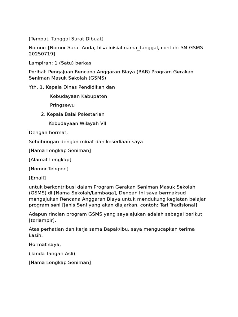 Contoh Pengajuan RAB Program GSMS | PDF