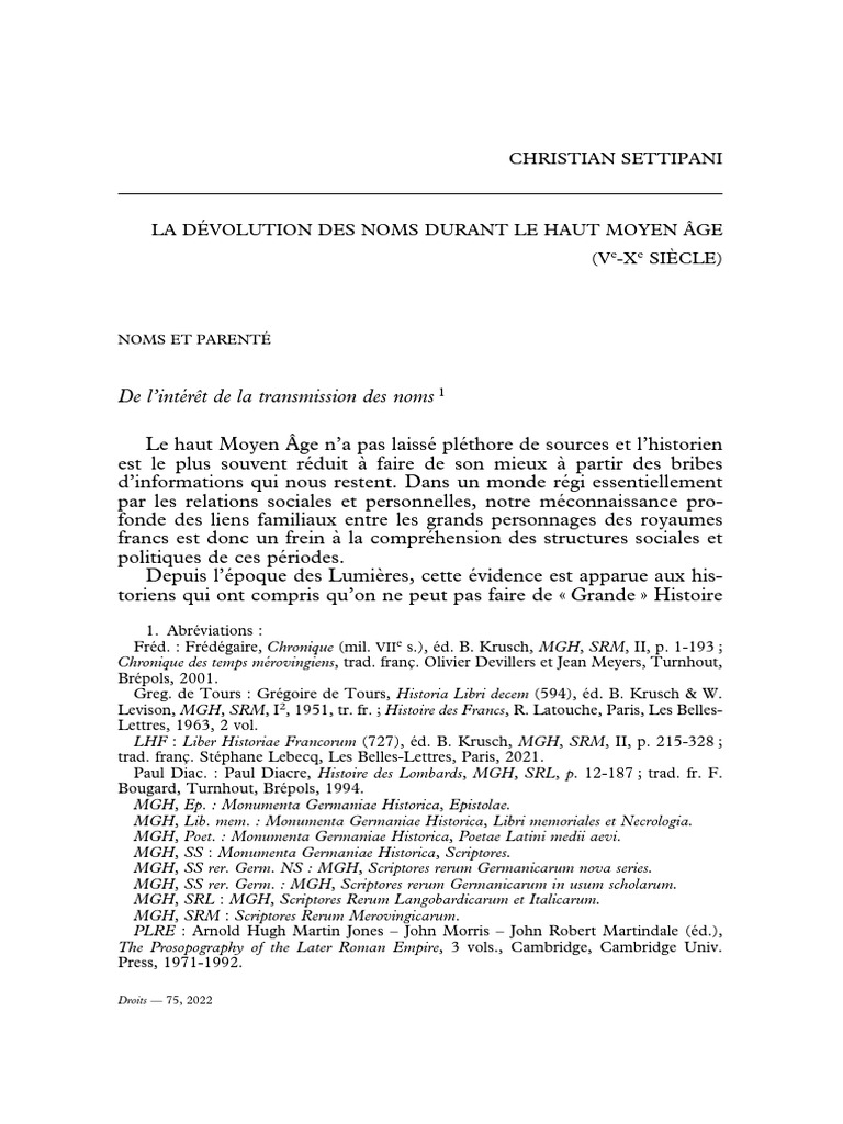 Transmission des noms au Haut Moyen Âge | PDF