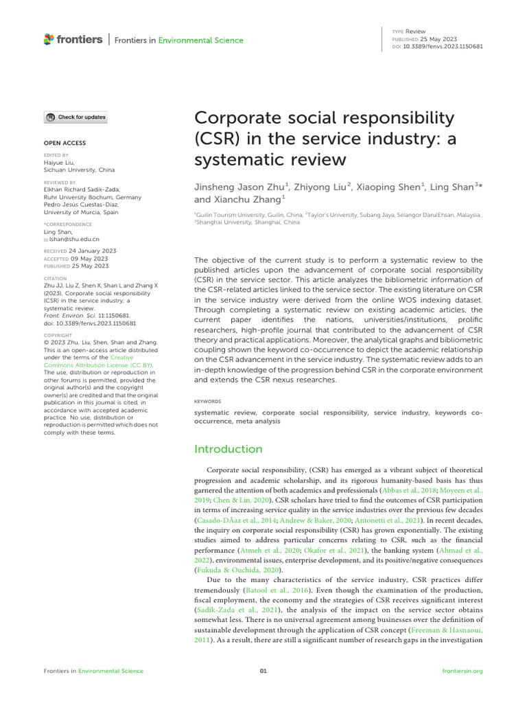 CSR in Service Industry: A Systematic Review | PDF | Corporate Social ...