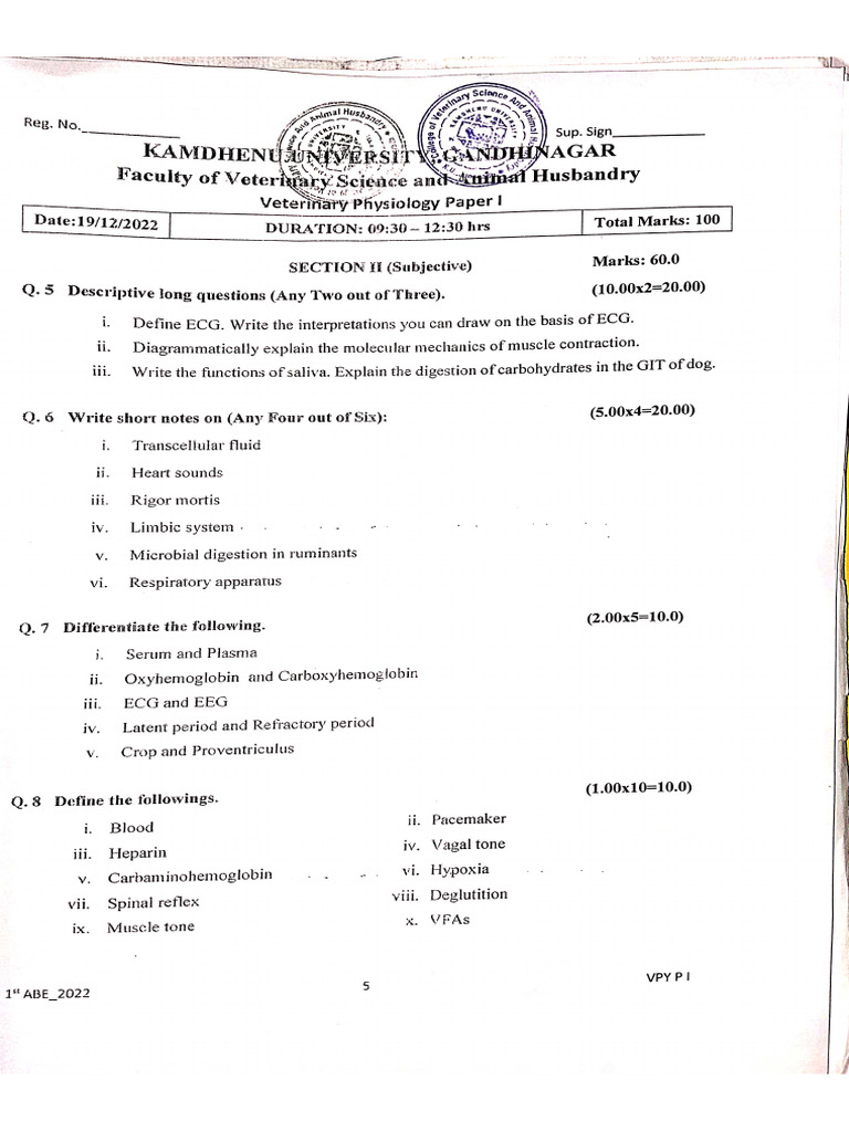 Physiology Paper 1 Theory | PDF