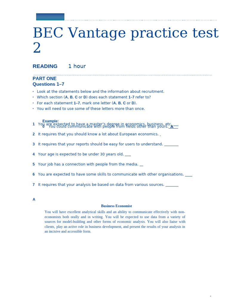 Dokumen - Tips - Bec Vantage Practice Tests With Key | PDF | Life ...