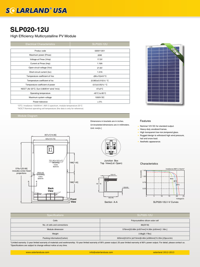 SLP020-12U: High Efficiency Multicrystalline PV Module | PDF | Solar ...