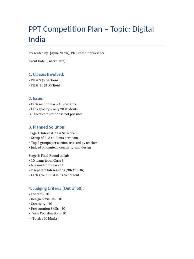 Digital India PPT Competition Plan | PDF