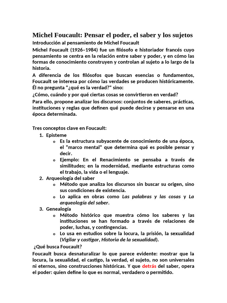 Foucault: Poder, saber y sujeto en la historia | PDF | Michel Foucault ...