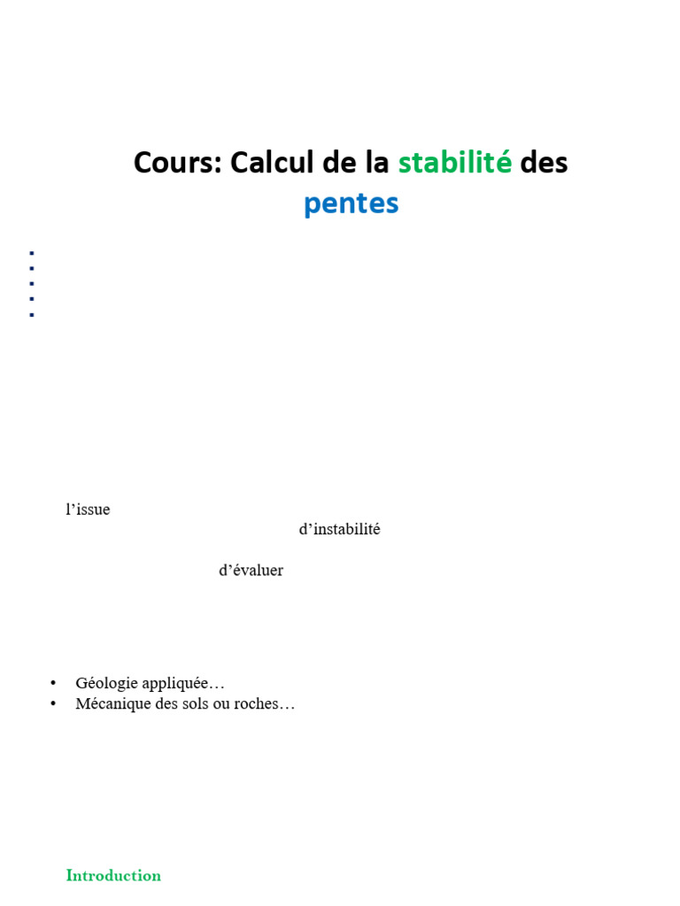 Analyse de la stabilité des pentes | PDF | Mécanique des sols | Loi de ...