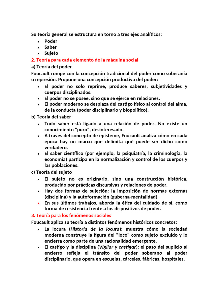 Teoría de Foucault: Poder, Saber y Sujeto | PDF | Michel Foucault ...