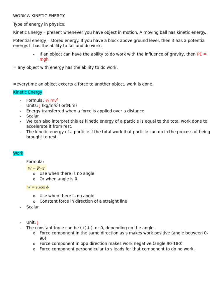 Work Notes | PDF | Force | Potential Energy
