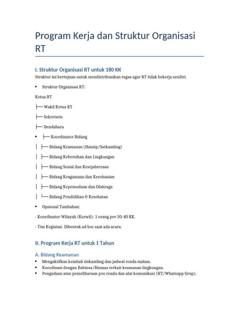 Program Kerja dan Struktur RT 2023 | PDF