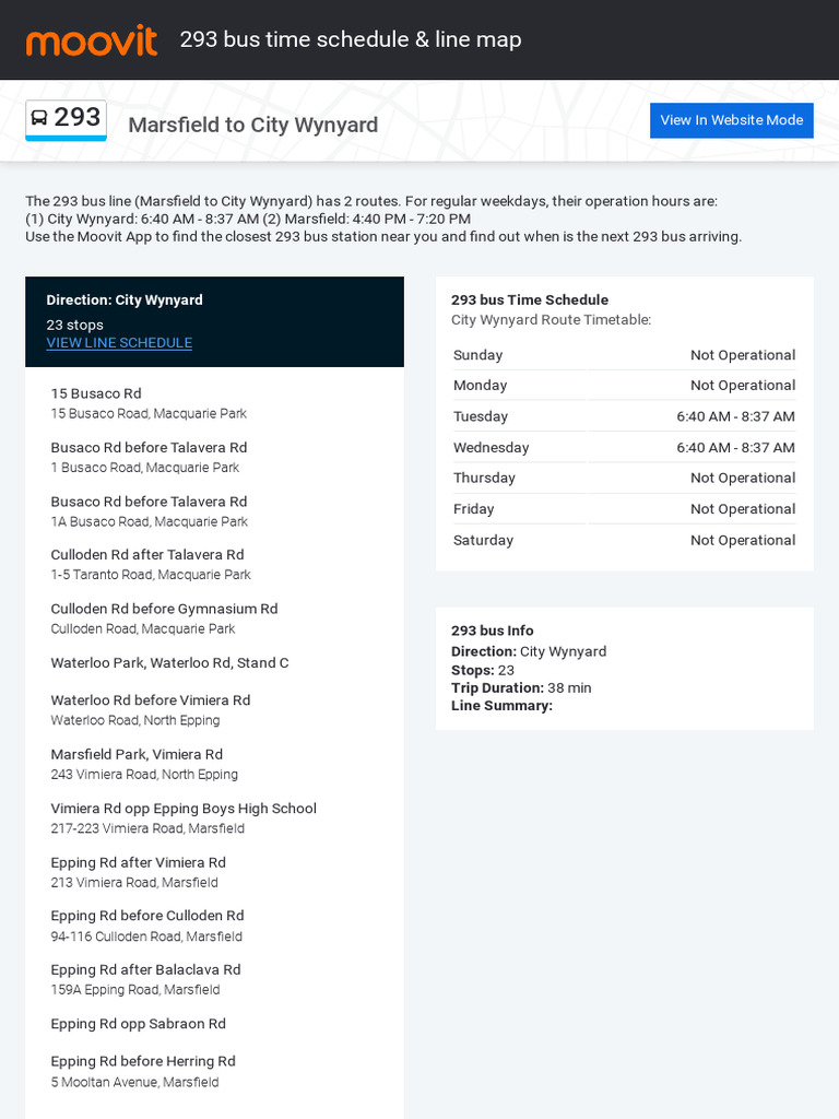 293 Bus Timetable: Marsfield to Wynyard | PDF | Workweek And Weekend ...