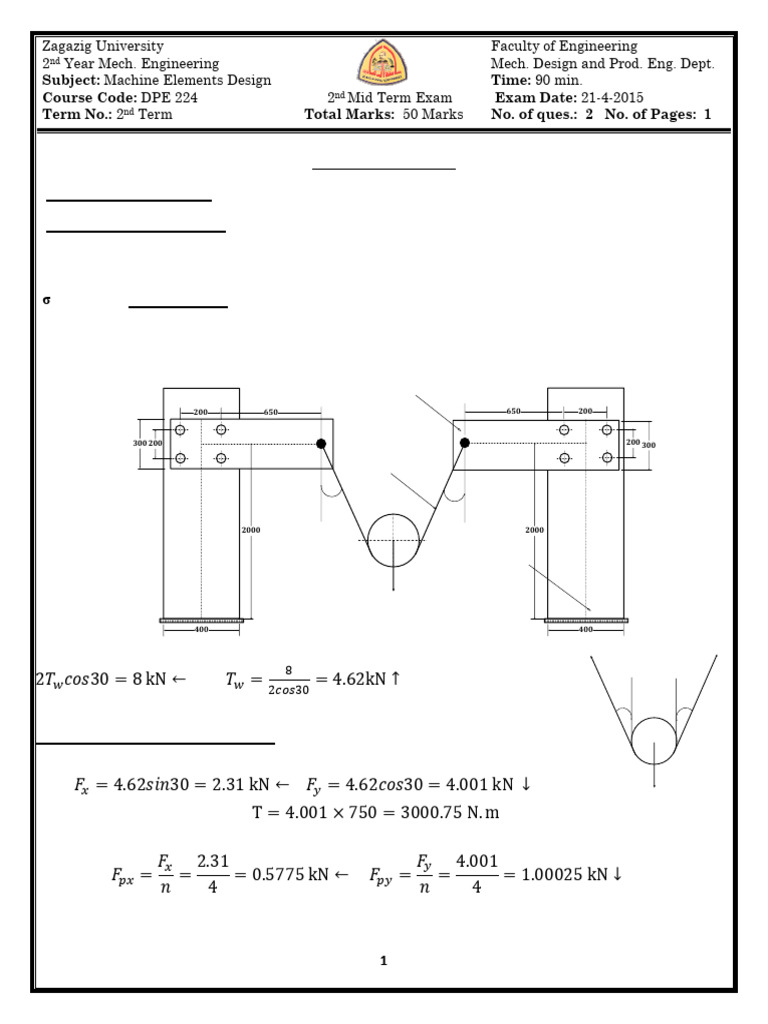 2nd Midterm Exam (Model Answer) (2015) | PDF | Belt (Mechanical) | Gear