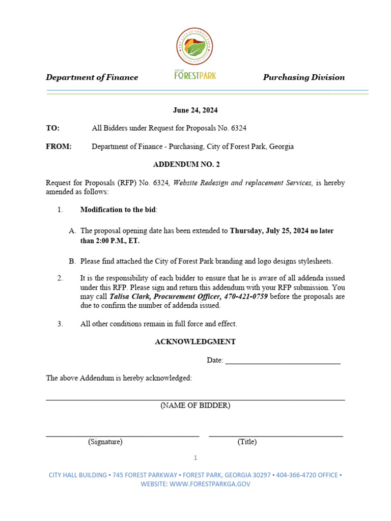RFP No. 6324 Addendum for Website Redesign | PDF