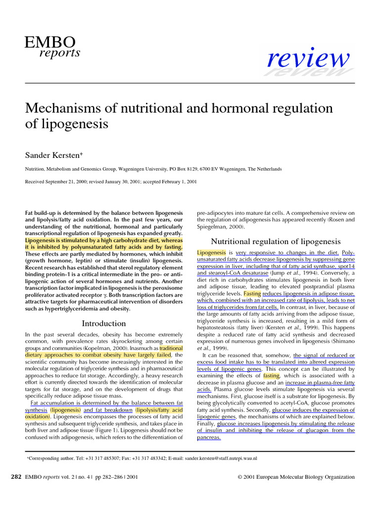 Nutritional and Hormonal Regulation of Lipoogenesis | PDF | Adipose ...