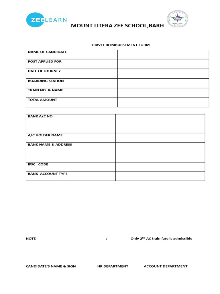 Travel Reimbursement Form - Mount Litera Zee School | PDF