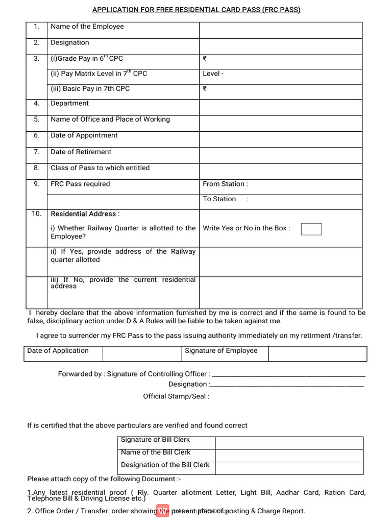 FRC Pass Application Form | PDF