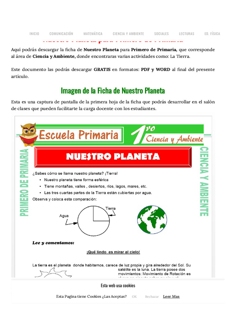 Ficha de Nuestro Planeta para Primero | PDF | Tierra | Cookie HTTP