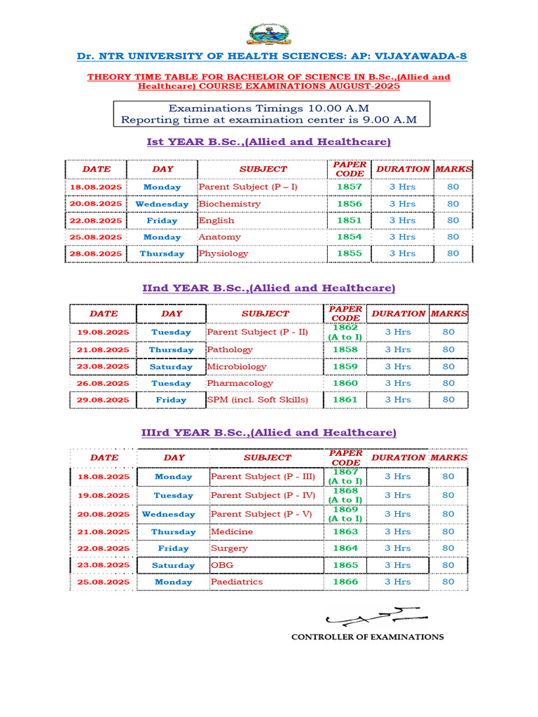 B.Sc. Allied Health Exam Schedule 2025 | PDF | Medicine | Health Care