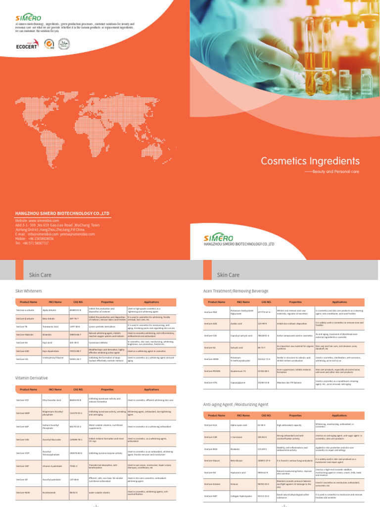 Simero Biotechnology Ingredient Catalogue | PDF | Sunscreen | Ultraviolet