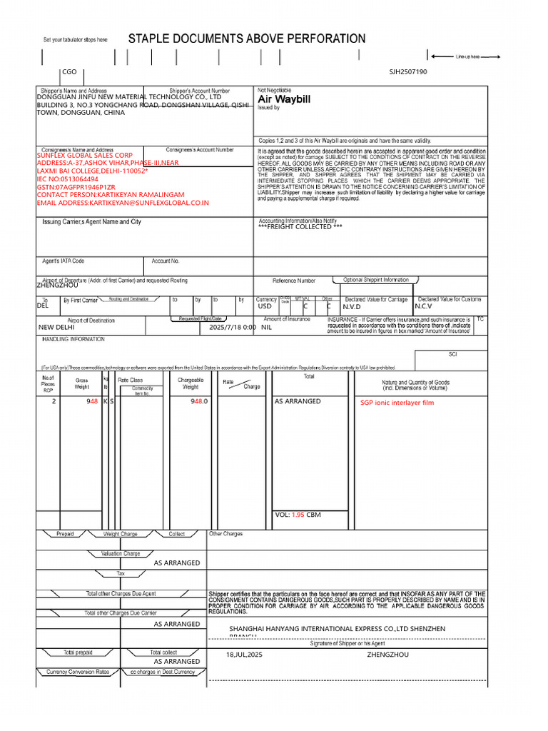 Hawb SJH2507190 | PDF