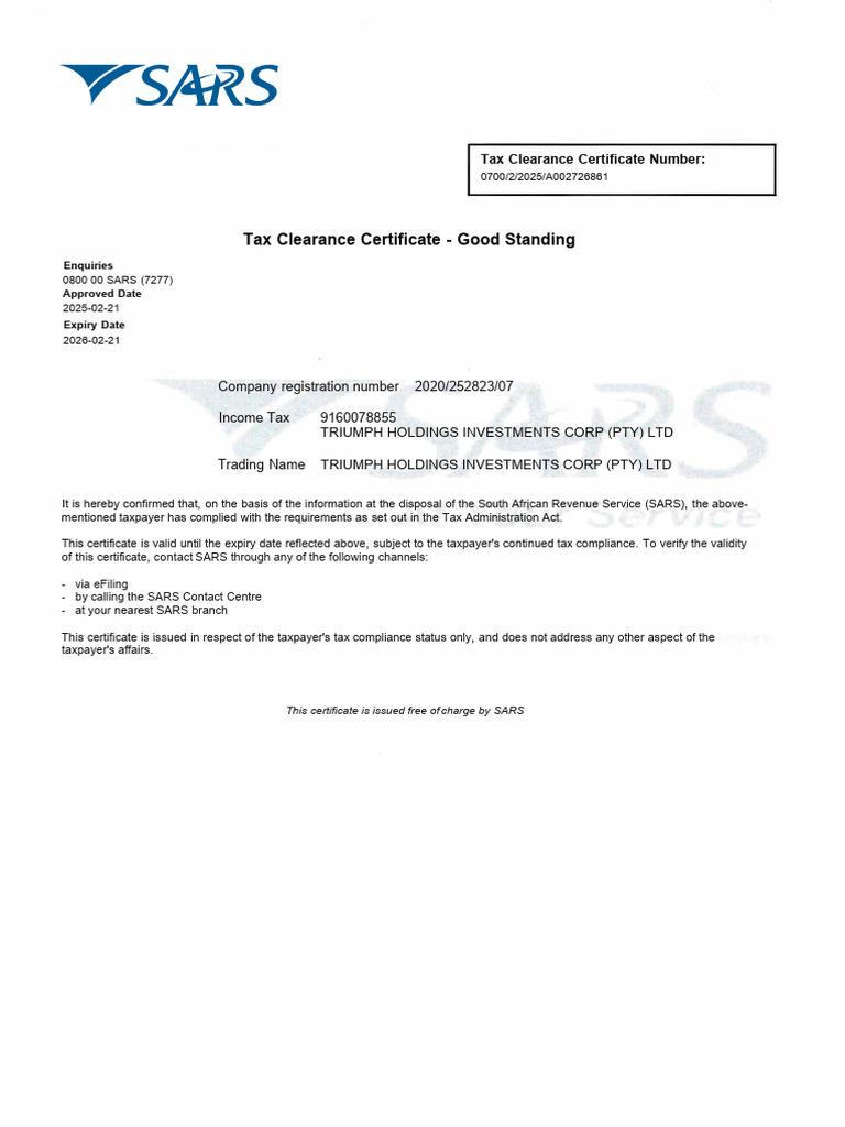 Tax Clearance Certificate Pdf