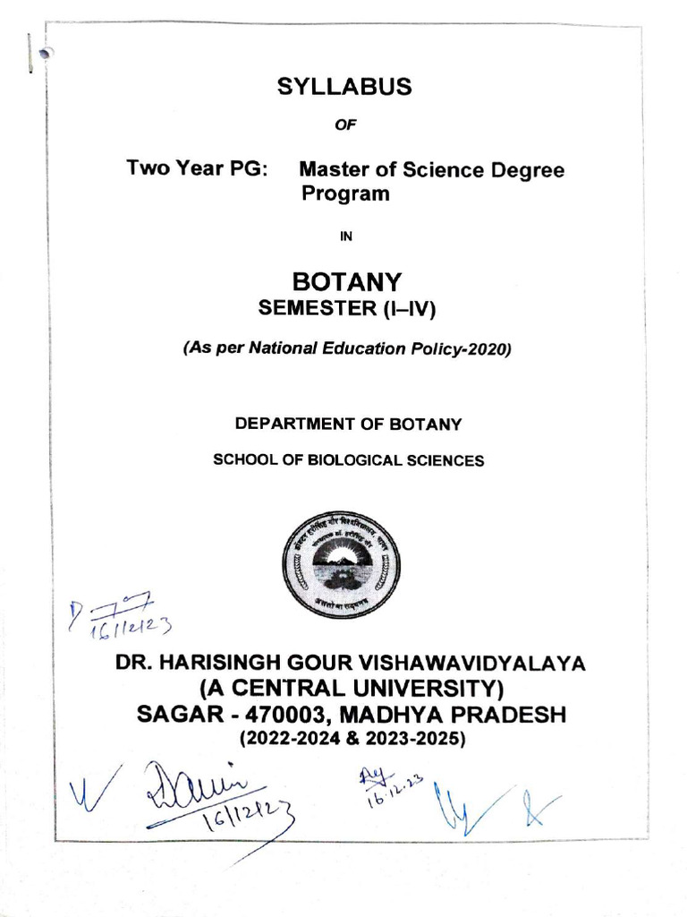 PG Botany Syllabus 2022-2025 | PDF | Chromosome | Metabolism