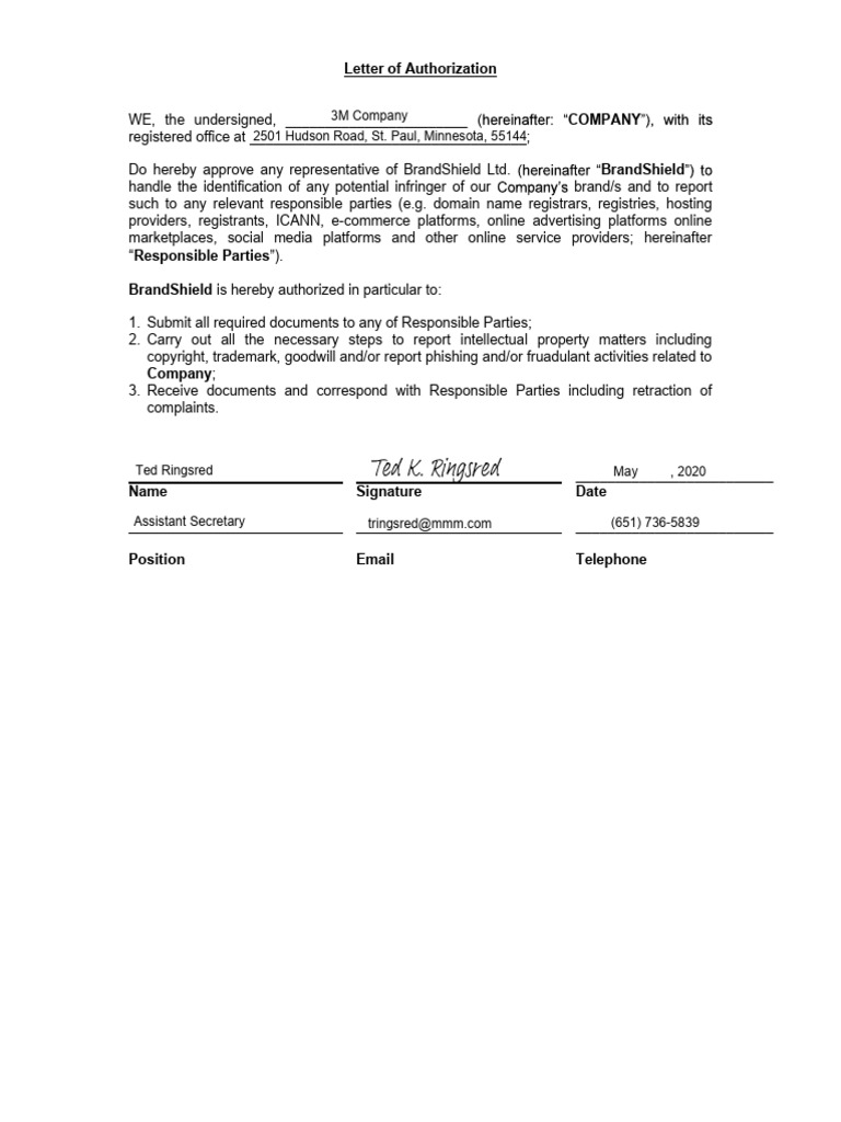 Letter of Authorization | PDF