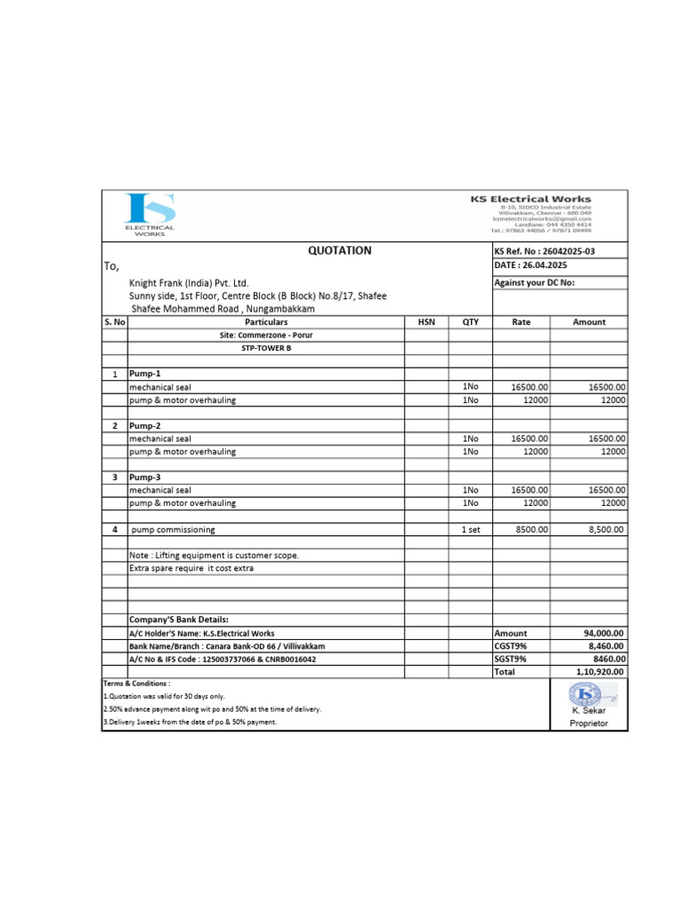 STP Tower B Quotation Details | PDF