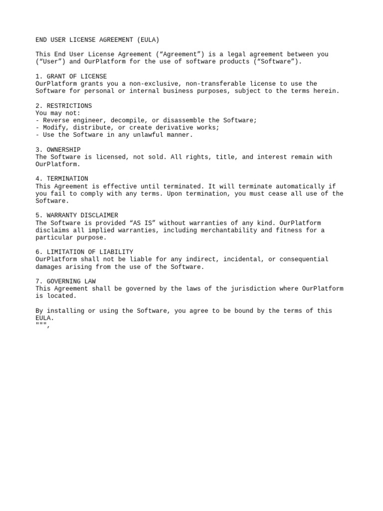 EULA for Software Use Agreement | PDF