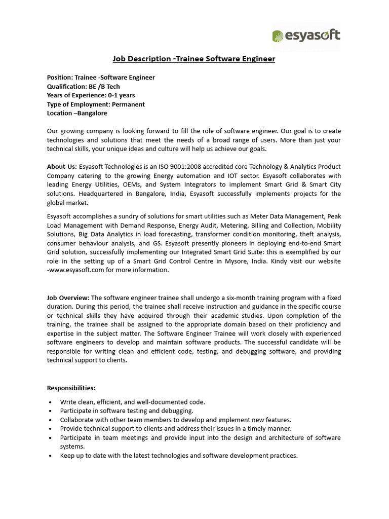 Trainee Software Engineer Job Opening | PDF | Smart Grid | Software