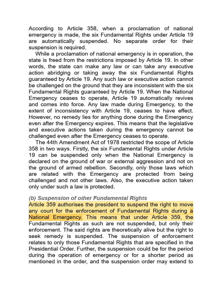 Impact of National Emergency on Fundamental Rights | PDF