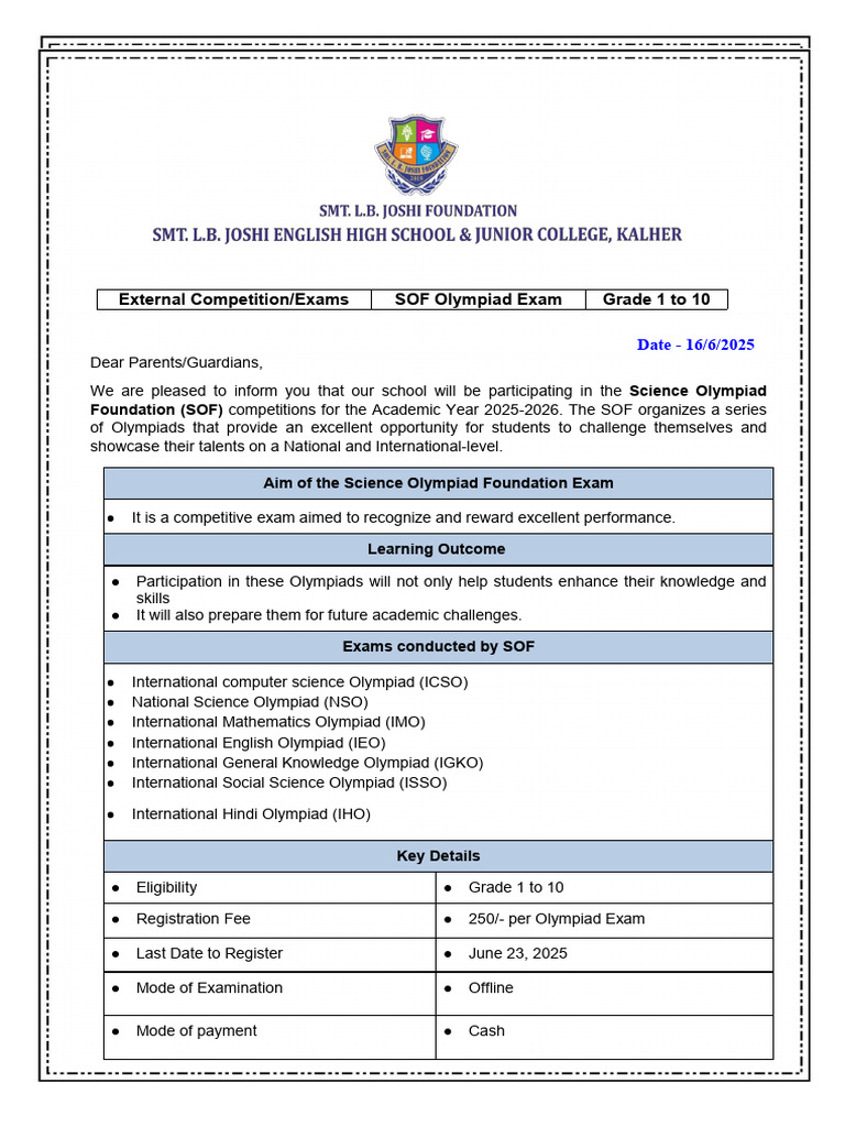 SOF Olympiad Registration 2025-26 | PDF