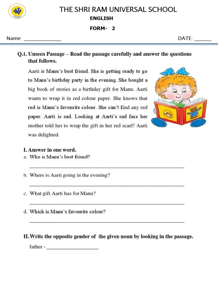 English Comprehension Worksheet Grade2 | PDF